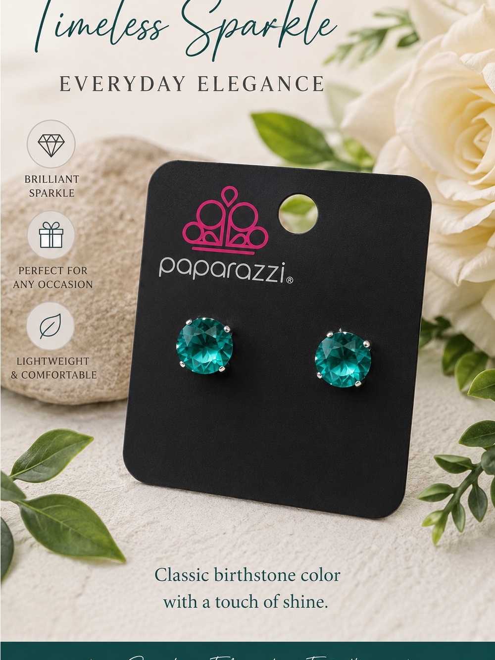 paparazzi Teal Round Crystal Stud Earrings
